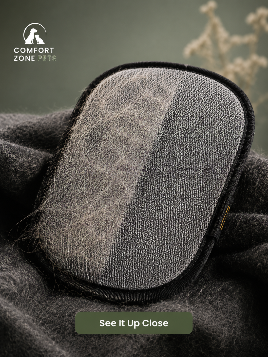 Close-up of a washable reusable pet hair remover mesh surface collecting loose pet hair