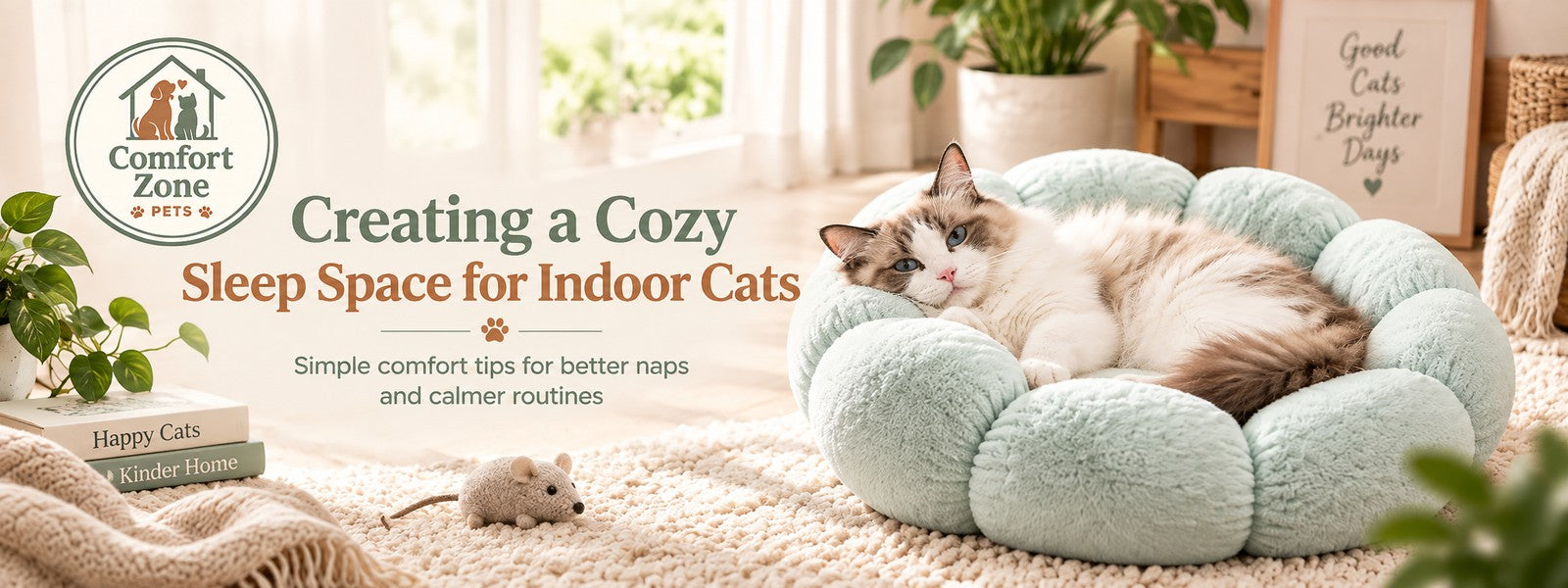 Premium plush round cat bed providing a cozy sleeping space for an indoor cat.