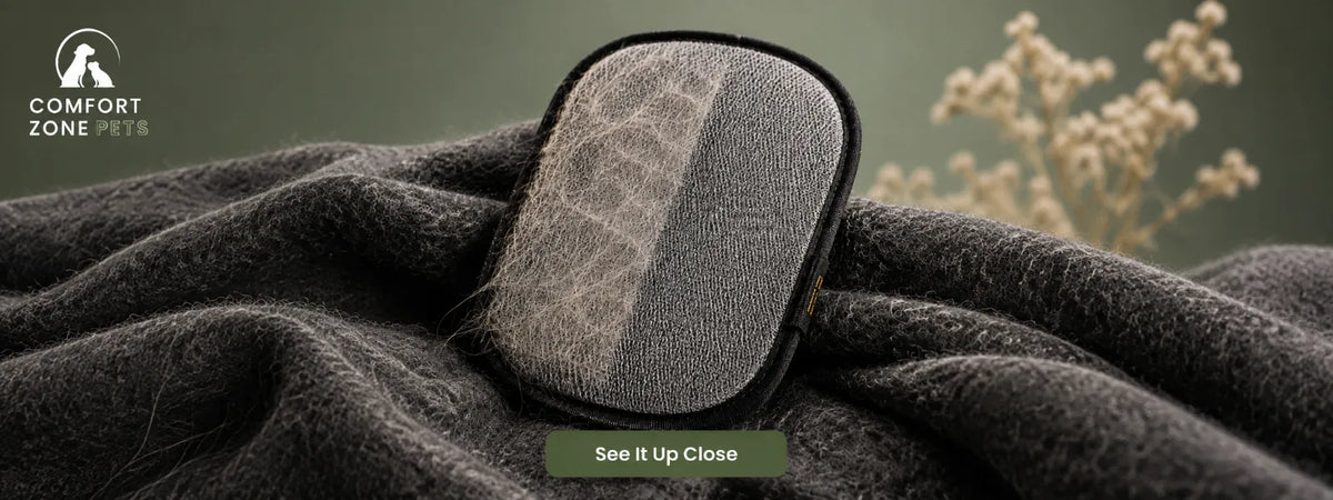 Close-up of a washable reusable pet hair remover mesh surface collecting loose pet hair
