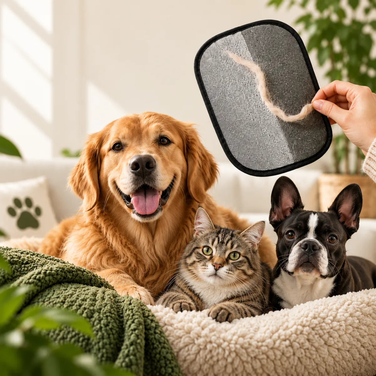Comfort Zone Pets pet cleaning and hair removal tools helping owners maintain a clean home with dogs and cats.