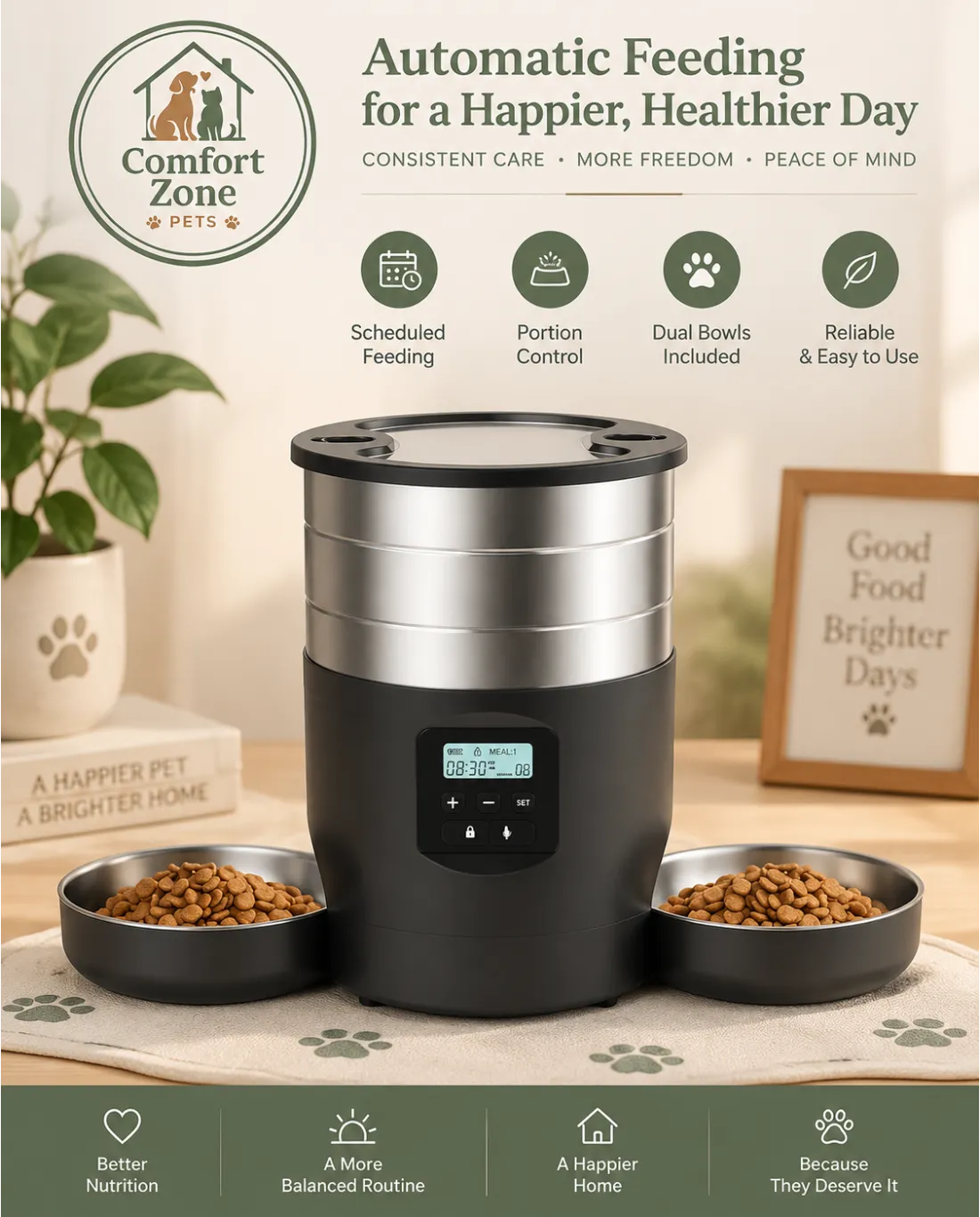 4.5L smart dual bowl automatic pet feeder for cats and dogs with scheduled feeding system
