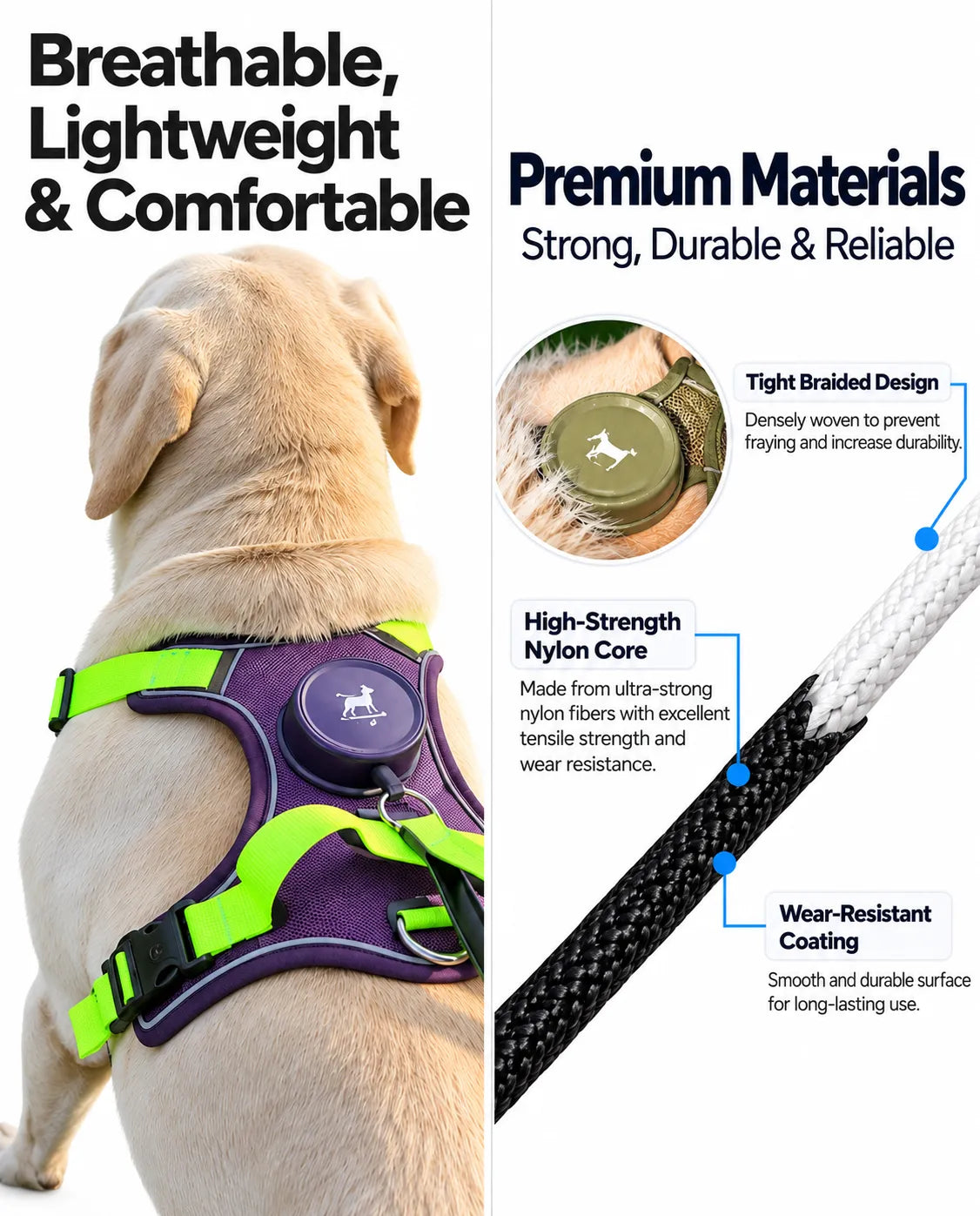 Retractable Dog Leash Harness | All-in-One & Reflective