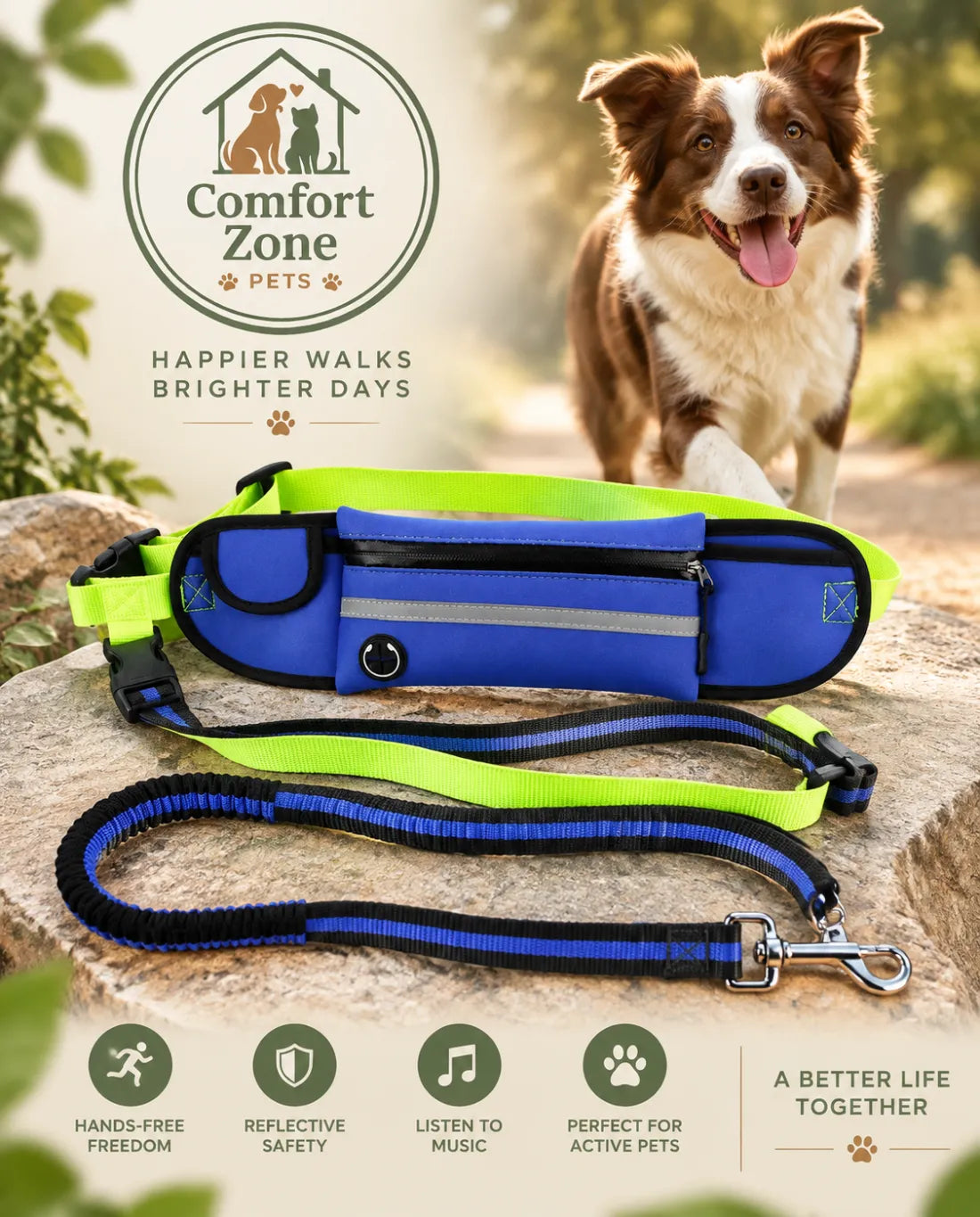 Hands-Free Reflective Dog Leash with Waist Bag