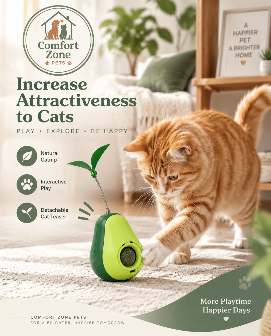 Automatic avocado shaped cat toy designed for mental stimulation, interactive play, and keeping cats active at home.