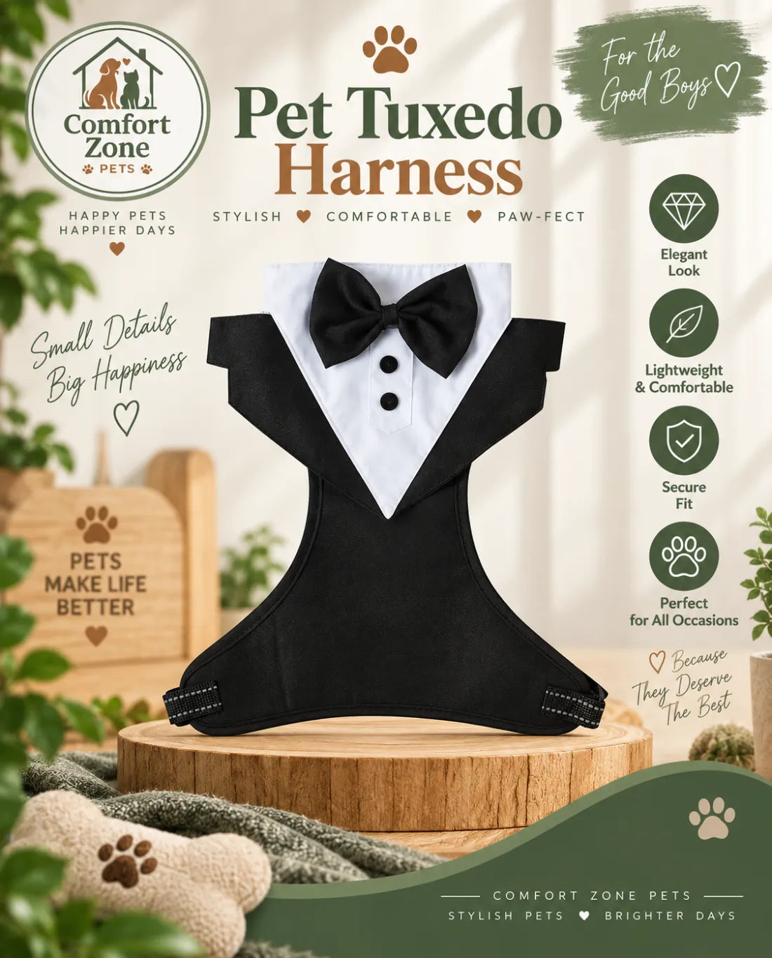 Dog Tuxedo Harness with Bow Tie - Wedding & Formal Outfit