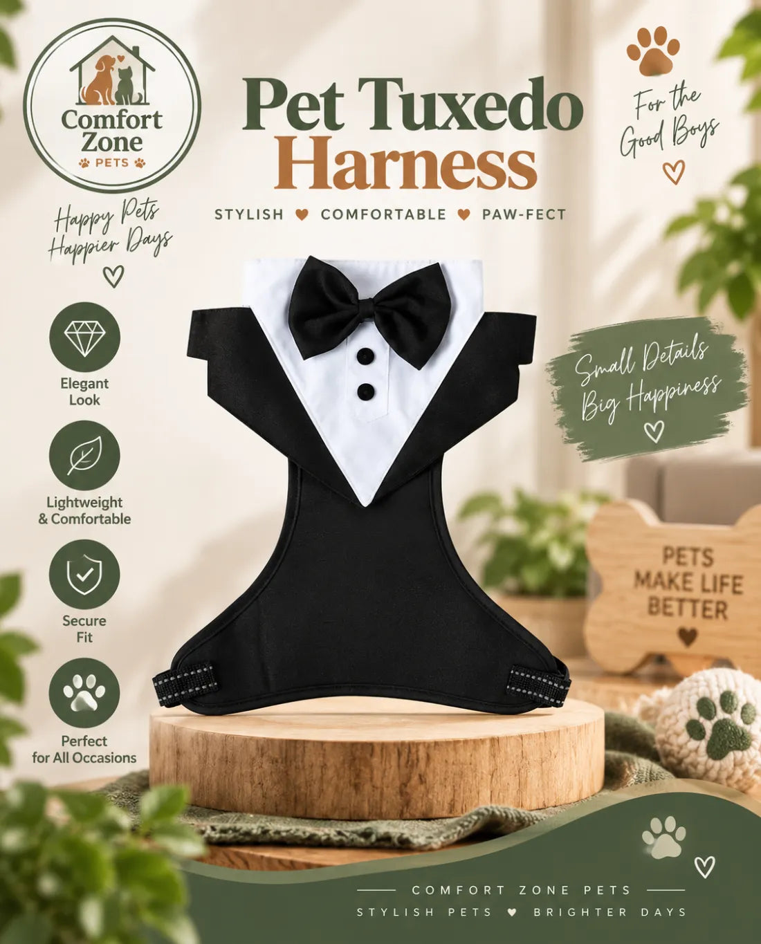 Dog Tuxedo Harness with Bow Tie - Wedding & Formal Outfit