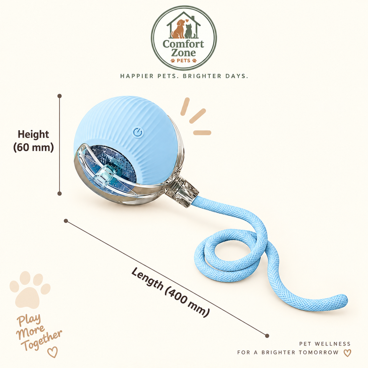Blue interactive smart tap cat ball toy with rope attachment for engaging playtime with cats and dogs