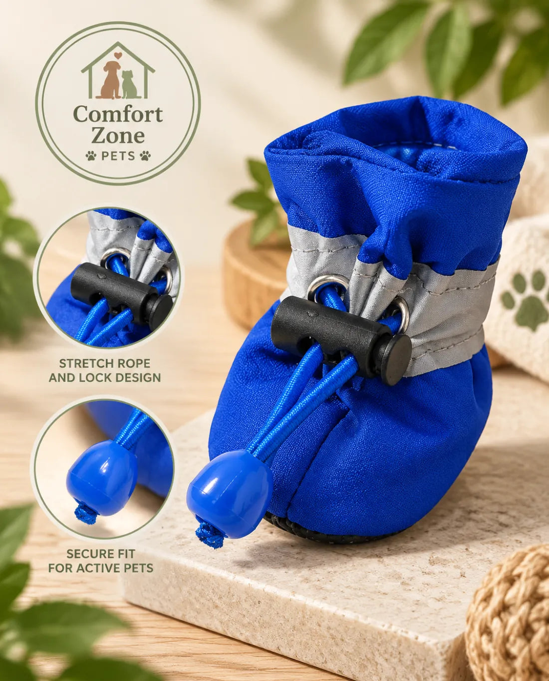 Blue waterproof dog paw boots for hiking and outdoor activities