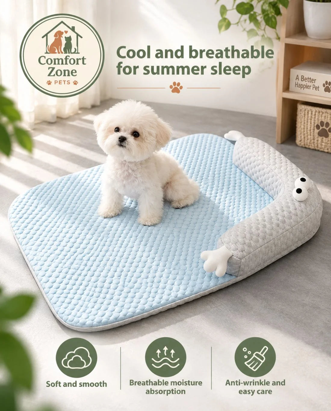 Breathable Cooling Dog Bed with Raised Bolster