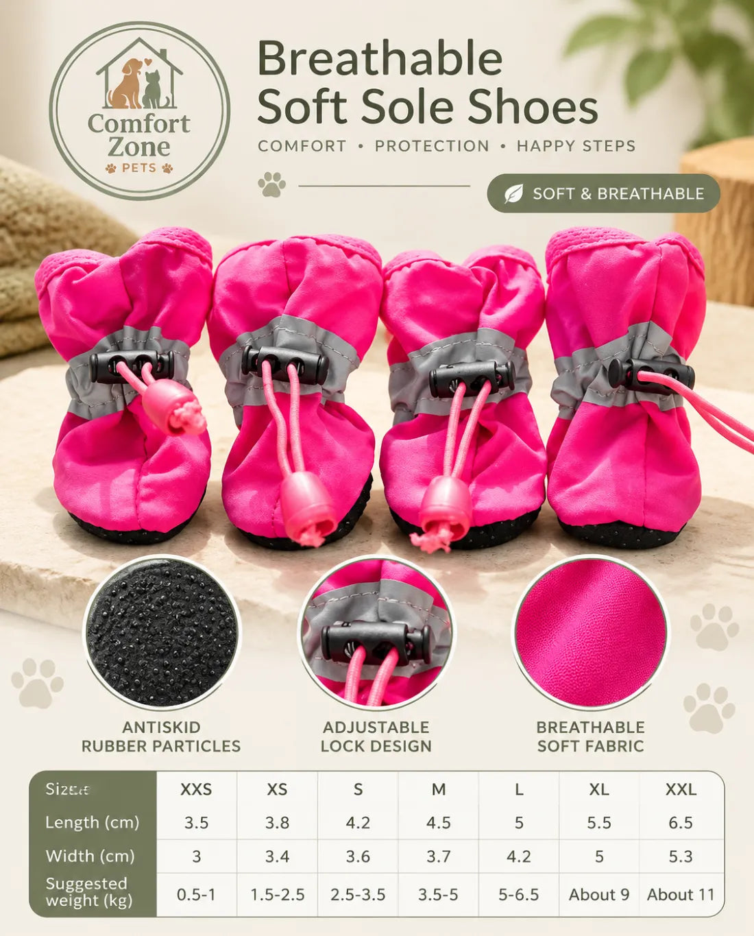 Breathable soft dog shoes with comfortable paw protection design