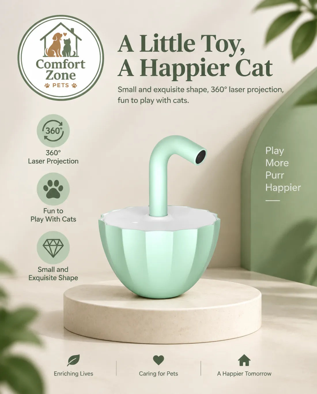 Mint green bubble tea automatic laser cat toy with 360 degree motion design for engaging pet enrichment and play