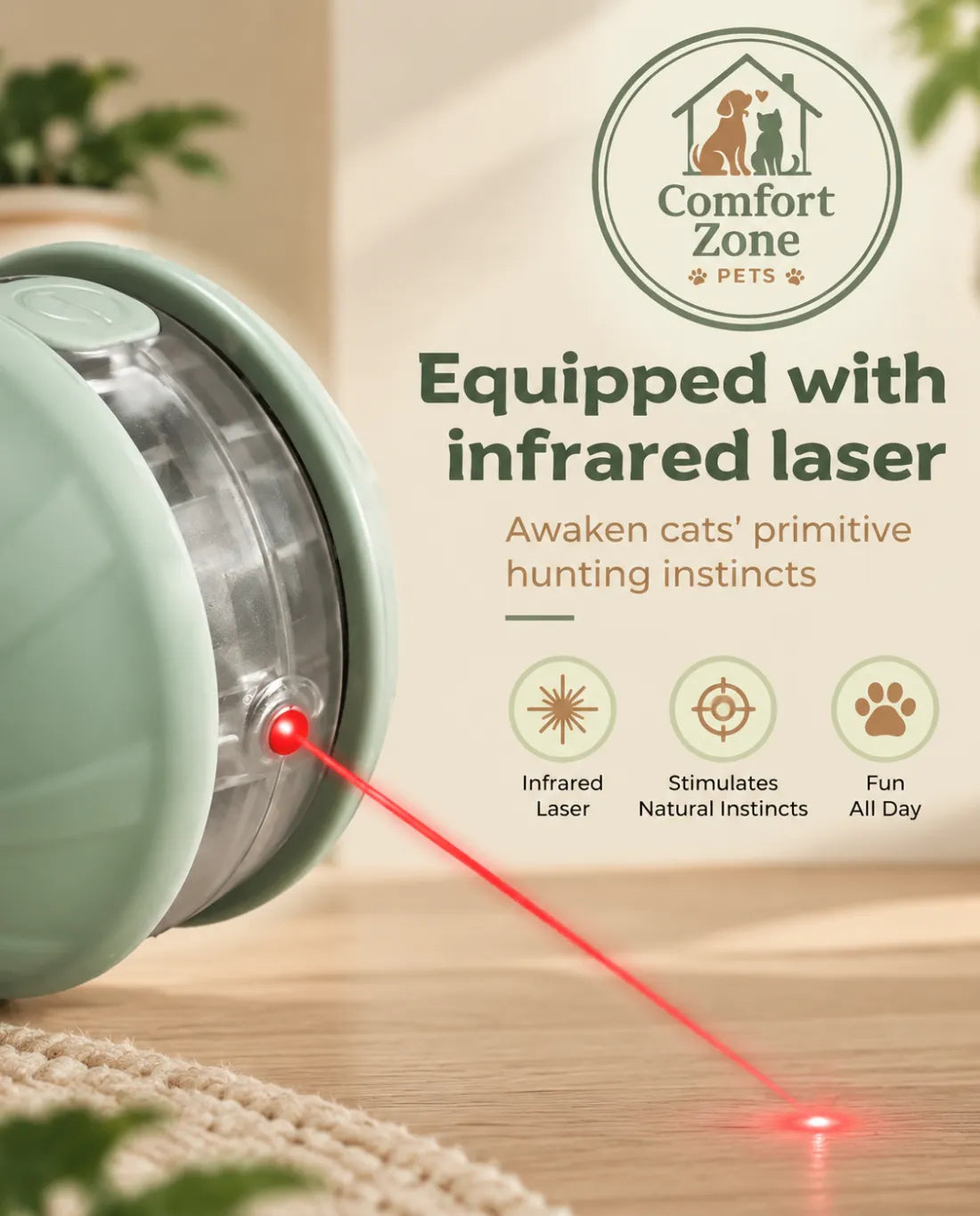 Cat ball toy with infrared laser play feature designed for interactive indoor cat exercise.