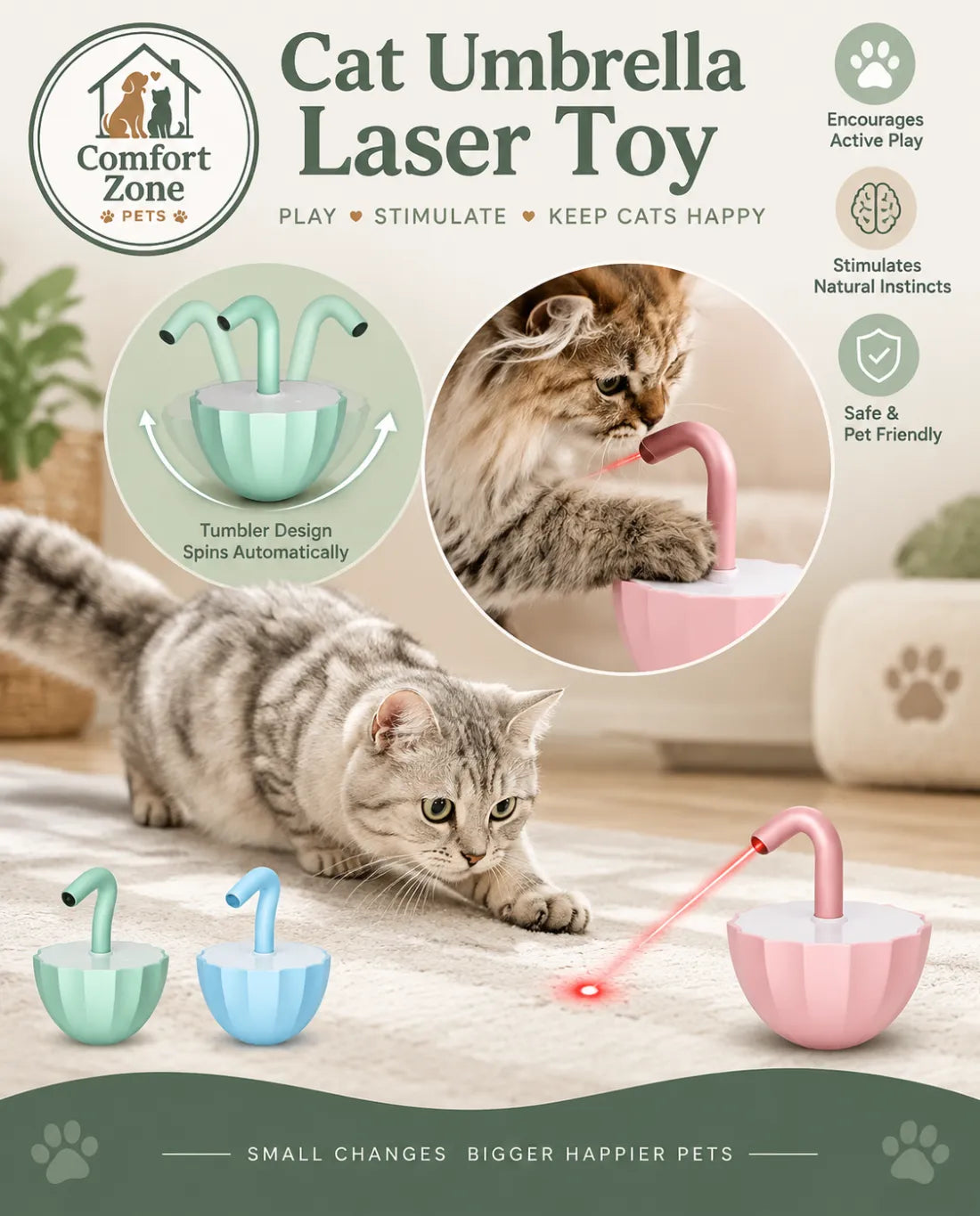 Automatic 360 degree rotating laser cat toy designed for interactive play, exercise, and
mental stimulation for cats.