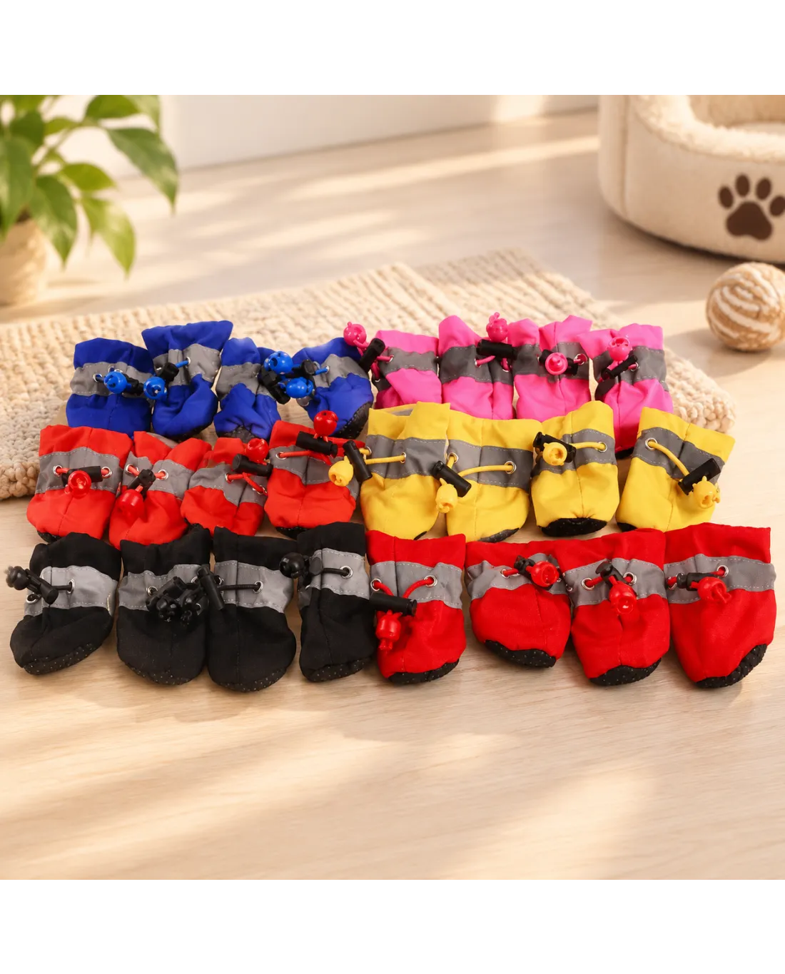 Multi color dog boots set with protective shoes for different pet styles
