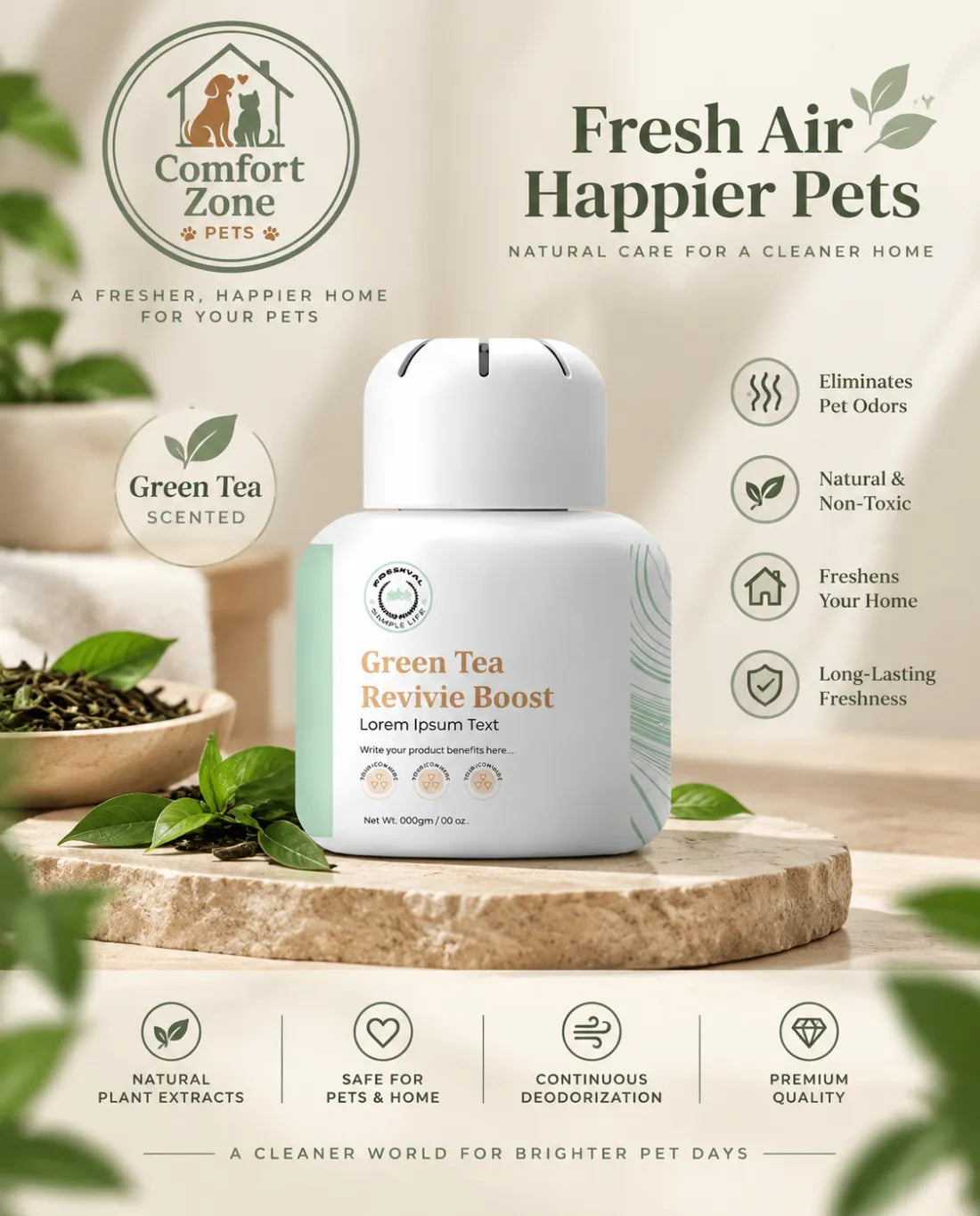 Comfort Zone Pets non-toxic pet odor remover safe for dogs and cats, designed for fresh and comfortable pet-friendly homes.