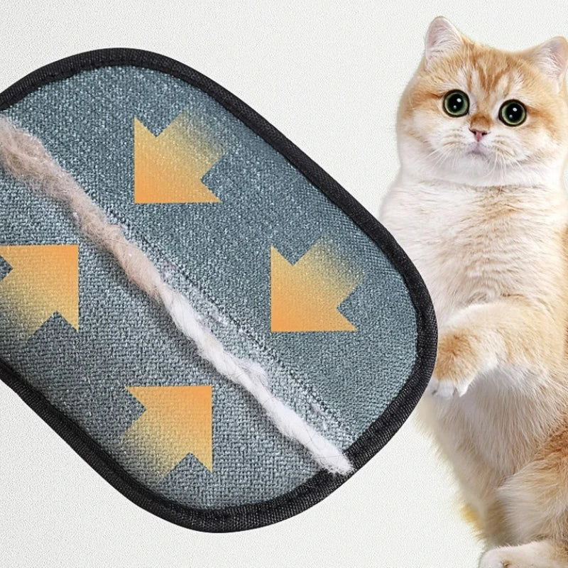 Close-up of Comfort Zone Pets pet hair remover fabric side collecting pet hair beside a cat