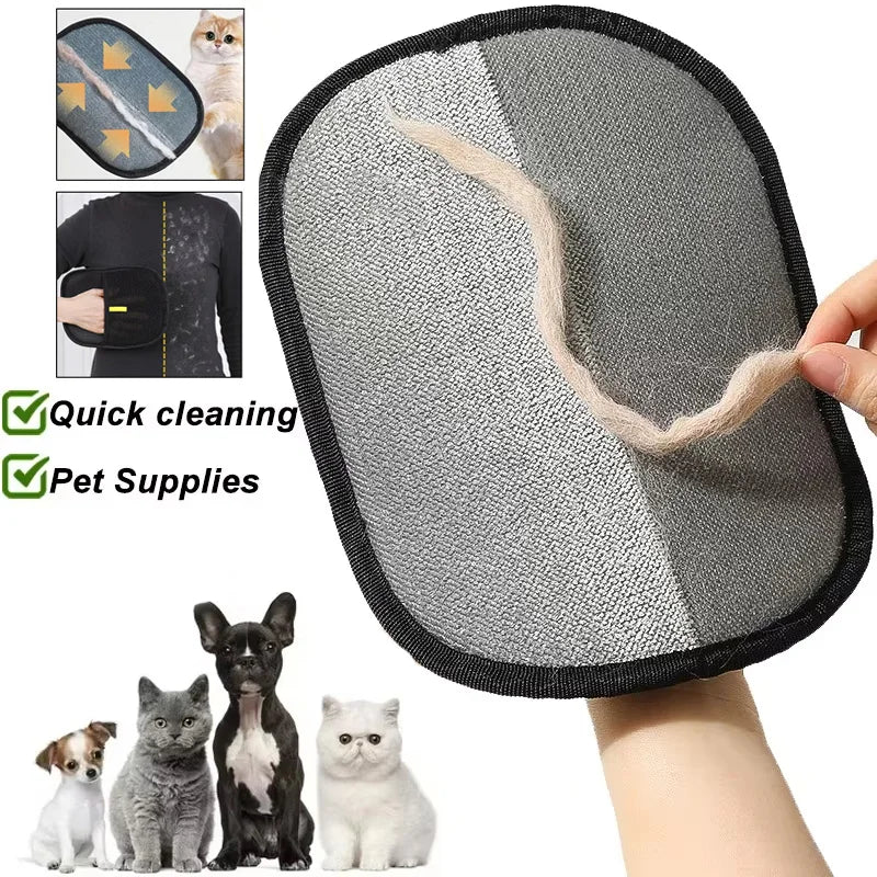Comfort Zone Pets reusable pet hair remover feature highlights collage showing quick cleaning and pet supplies icons