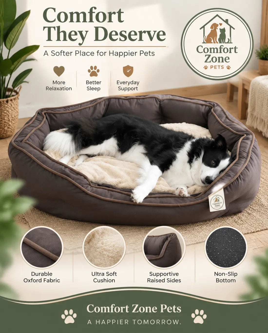 Cozy paw shaped dog bed for cats and dogs with soft plush material and supportive comfort