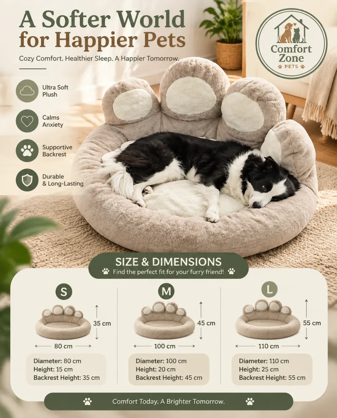 Premium plush pet bed with paw shape design and soft fabric for relaxing pets