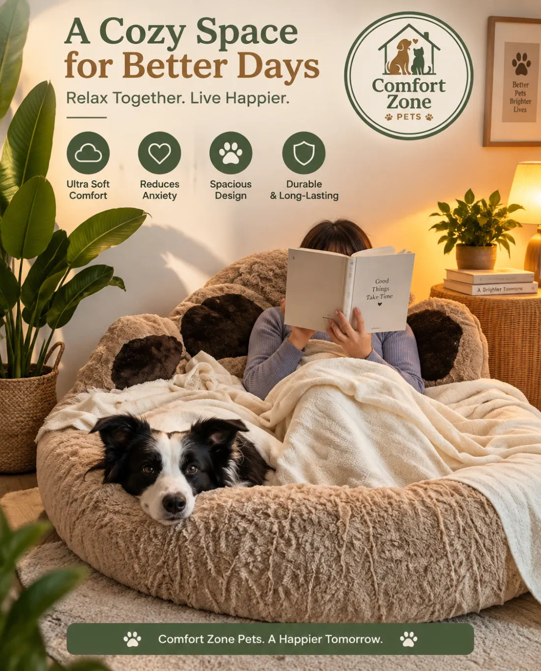 Small size paw shaped dog bed with cozy design for cats and small dogs