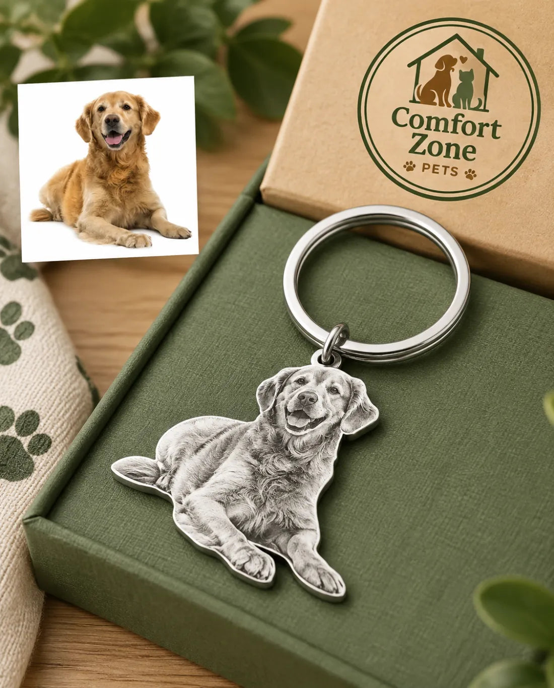Personalized Pet Picture Keychain with Custom Animal Portrait, Memorial Keepsake Gift for Dog and Cat Lovers