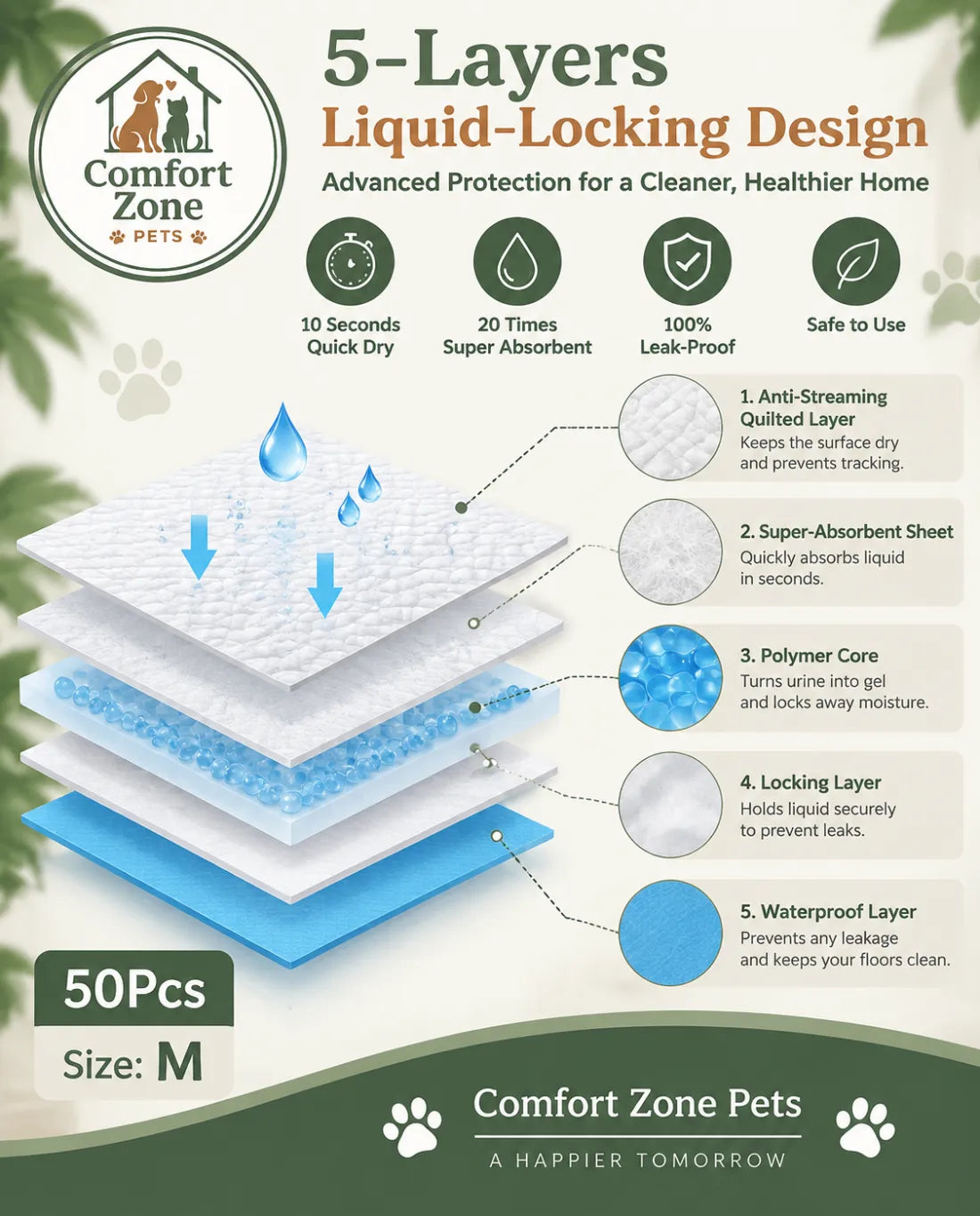 5-layer disposable dog pee pads with liquid locking technology for puppy training and pet accidents