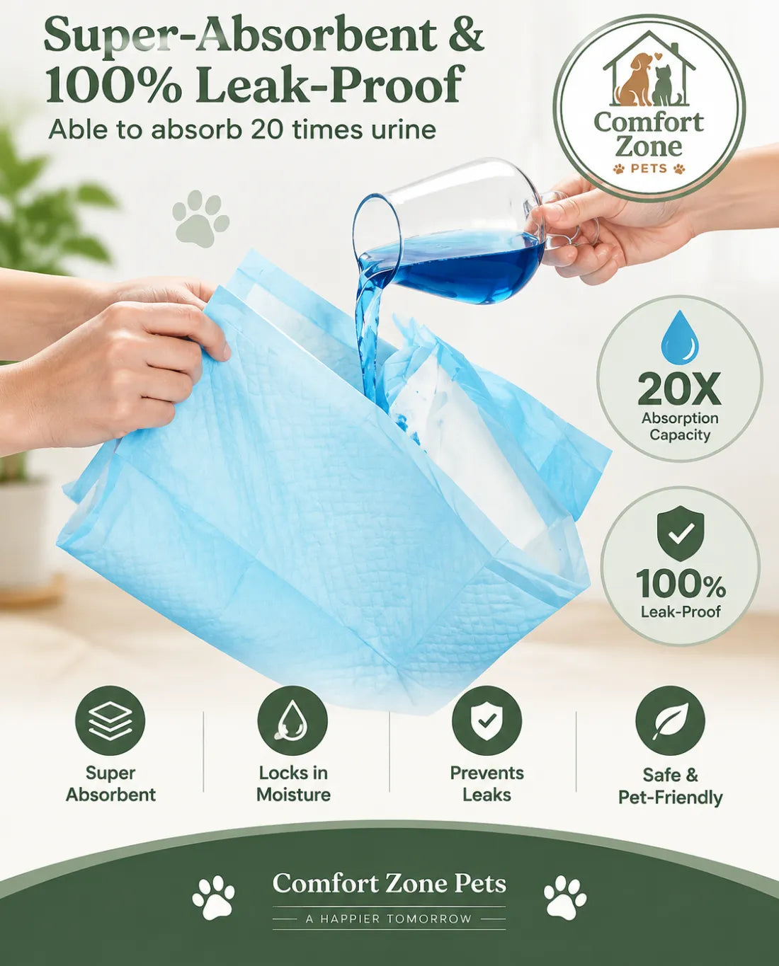 Leak proof disposable puppy pee pads with super absorbent core for fast liquid absorption