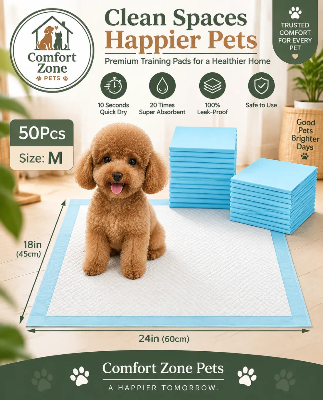 50 count disposable dog training pads with extra absorbency for puppies and indoor pet care