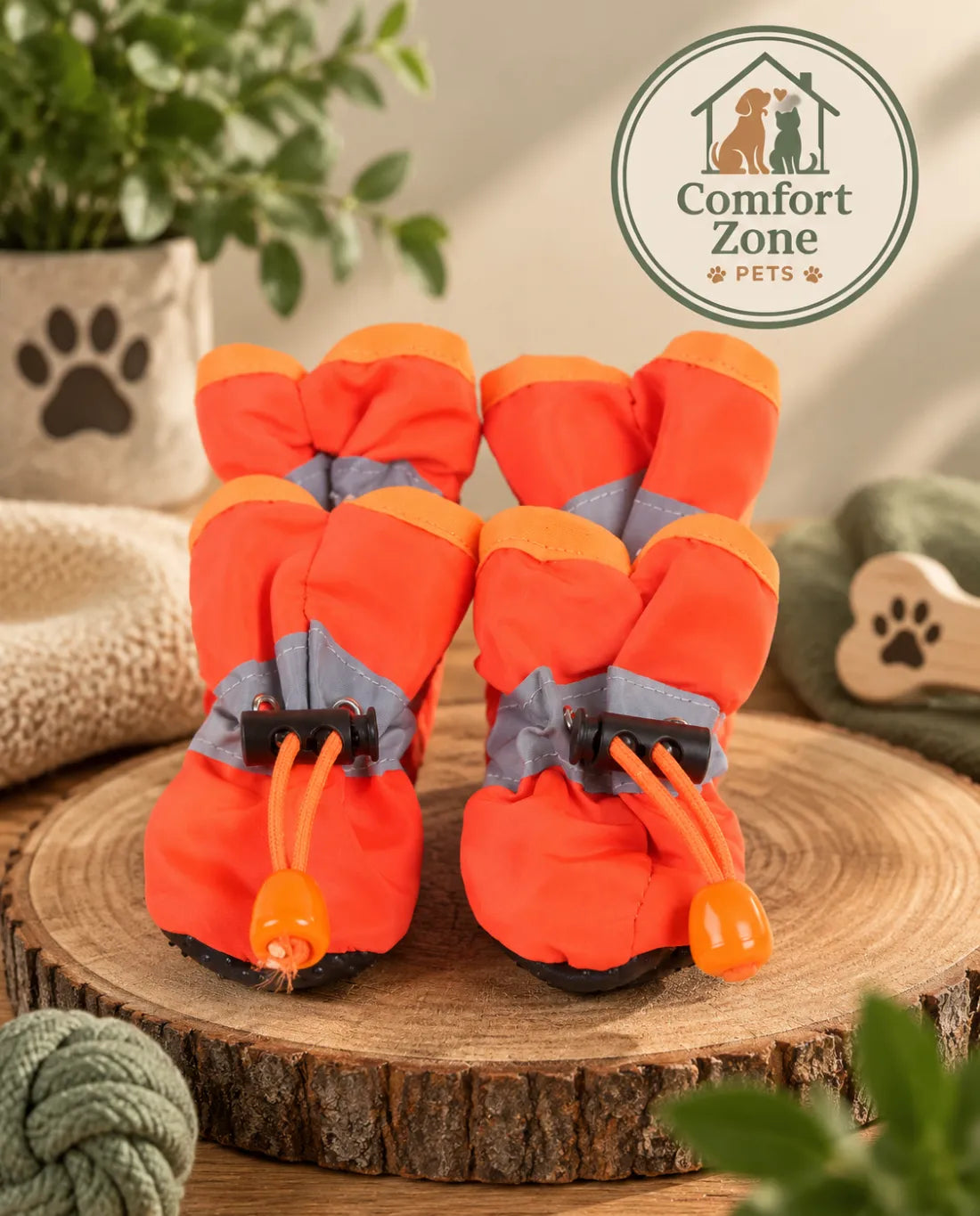 Orange dog paw protection boots for winter walks and outdoor adventures