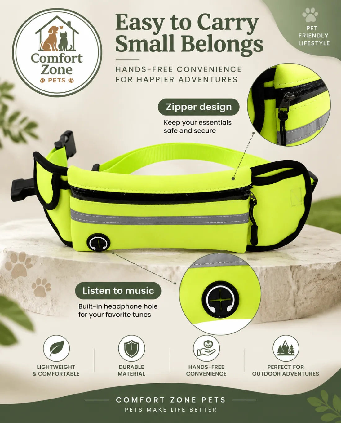 Hands-Free Reflective Dog Leash with Waist Bag
