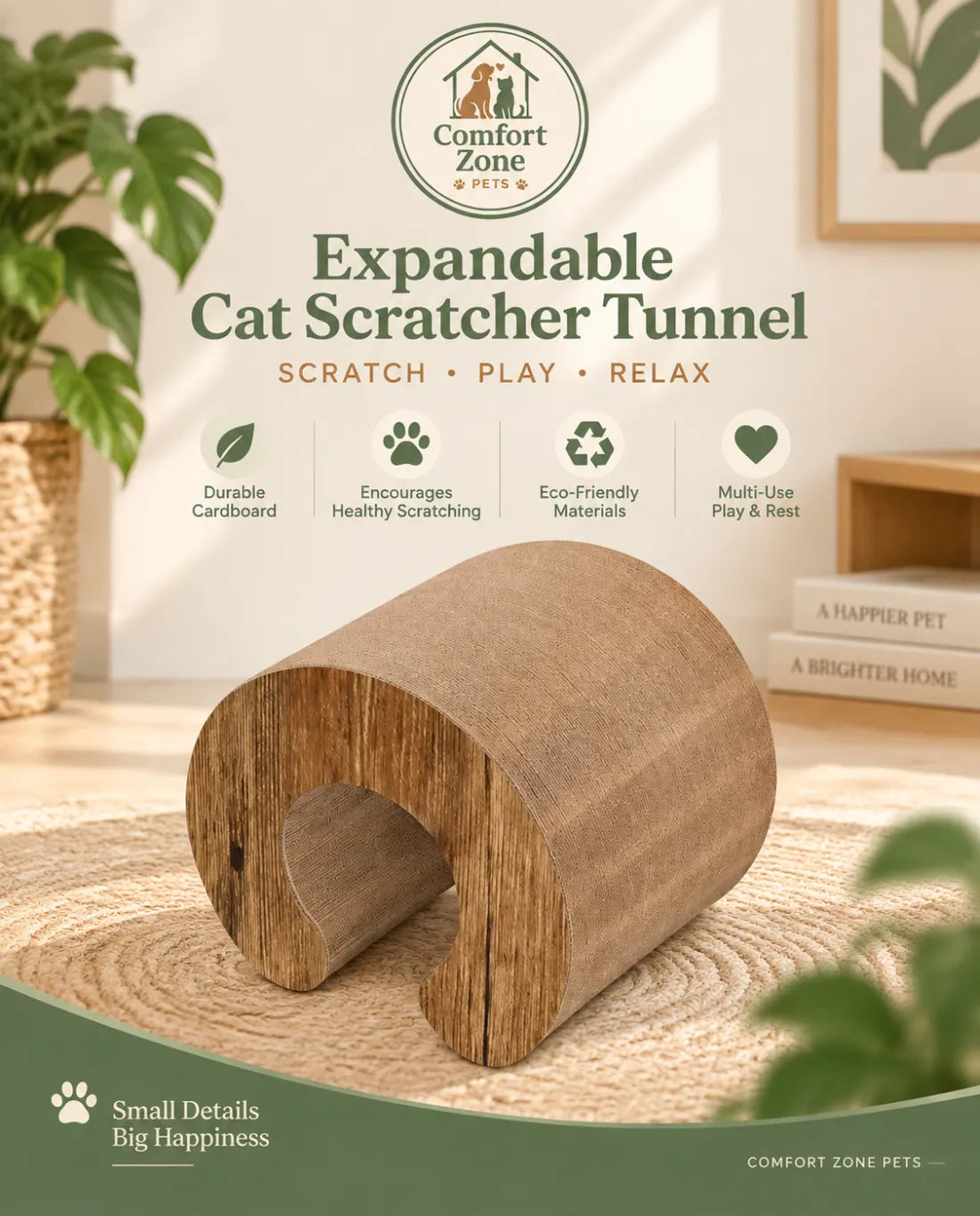 Expandable Cardboard Cat Scratcher Tunnel House, Natural Cardboard Cat Scratch Toy for Cats to Play, Rest, and Relax