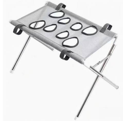 Foldable pet grooming table in grey with multi-port fabric loops