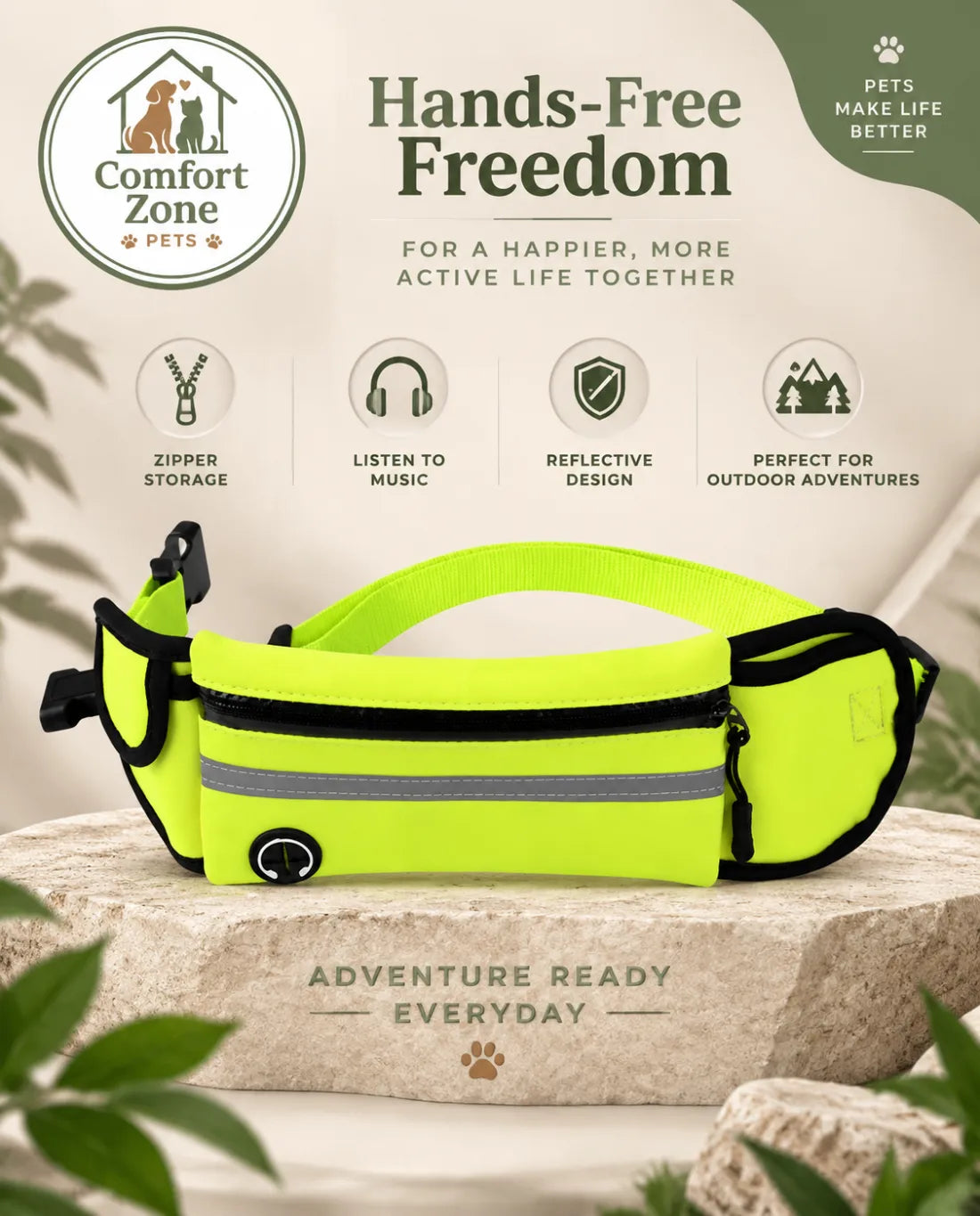 Hands-Free Reflective Dog Leash with Waist Bag