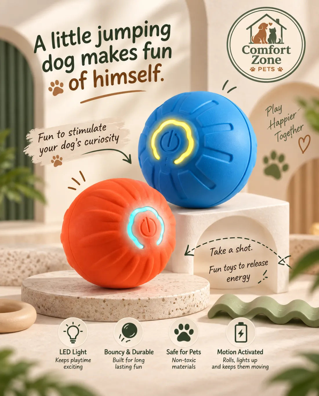 Interactive Gravity Jump Ball Toy for Dogs - Automatic Bouncing Play Toy