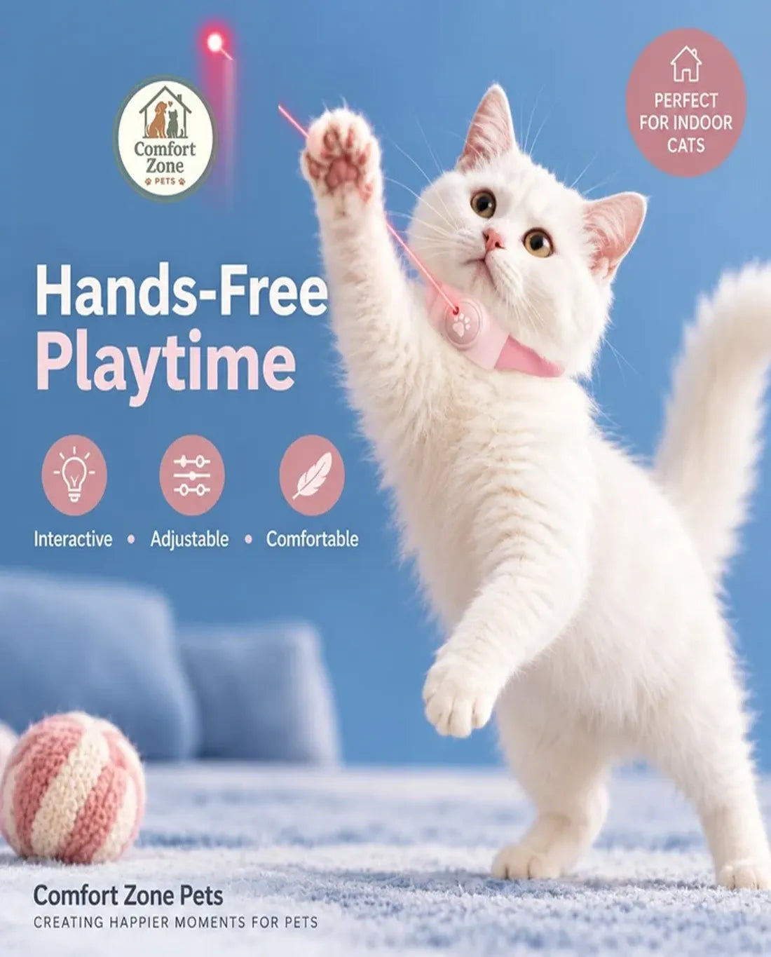 Hands-free interactive cat laser collar helping cats stay active with playful LED light and adjustable comfort.