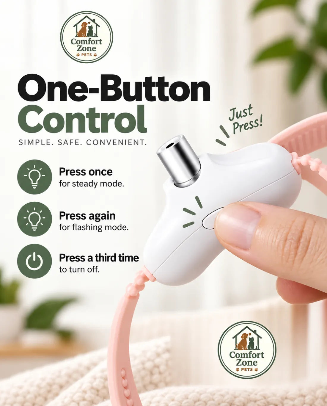 Interactive LED cat collar with one button control, rechargeable design, and adjustable light modes for indoor cats.