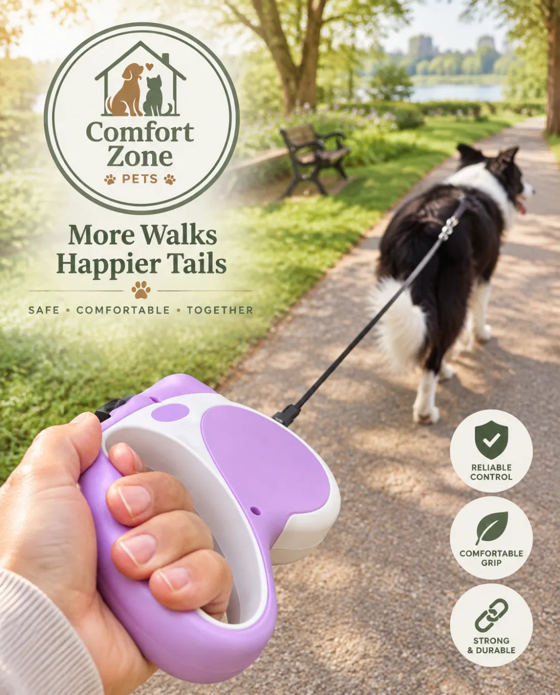 Purple LED retractable dog leash with lightweight handheld design for comfortable pet walking