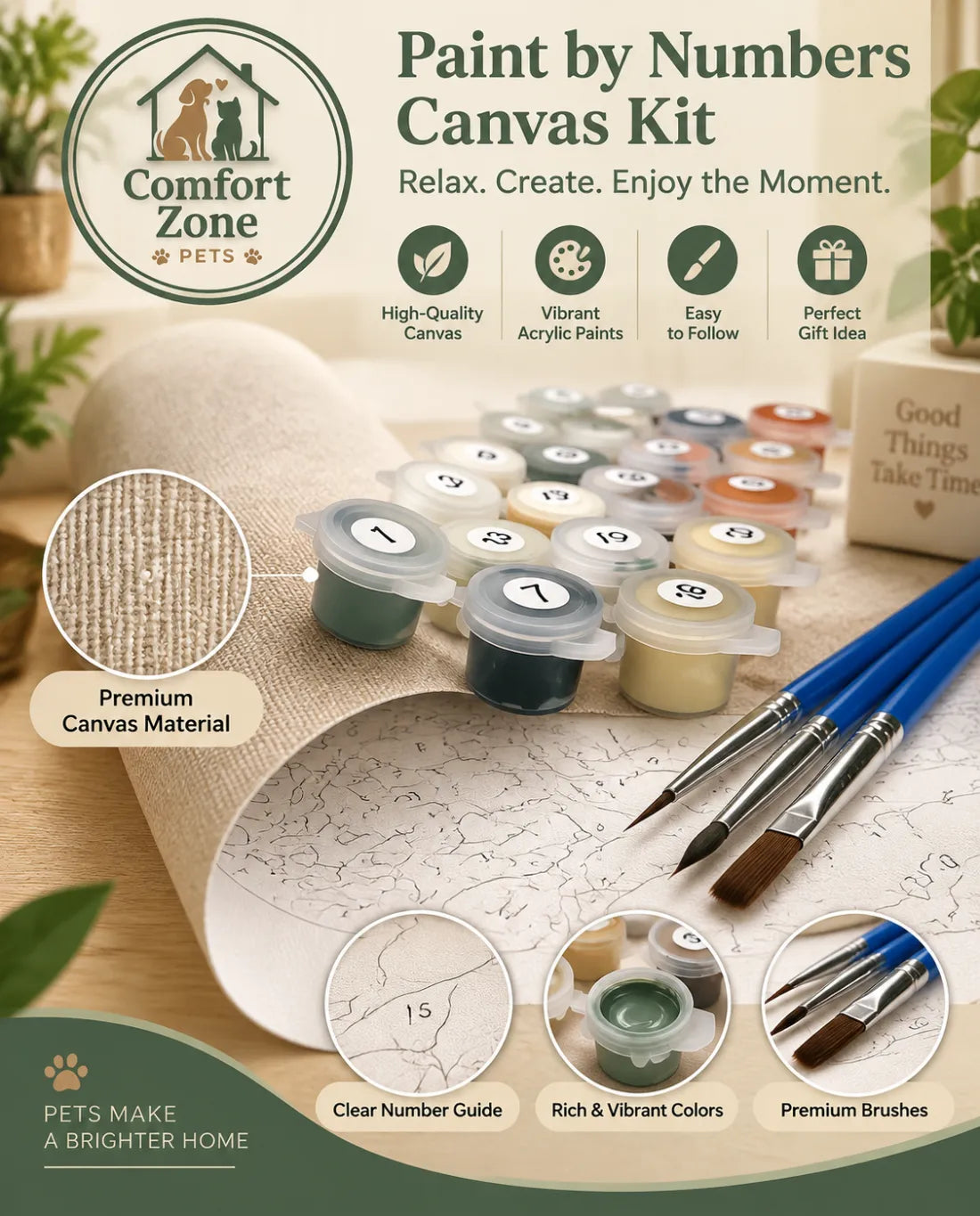 Paint by Numbers Kit with Acrylic Paint Brushes and Colors, DIY Canvas Art Set for Adults Beginners and Creative Home Decor