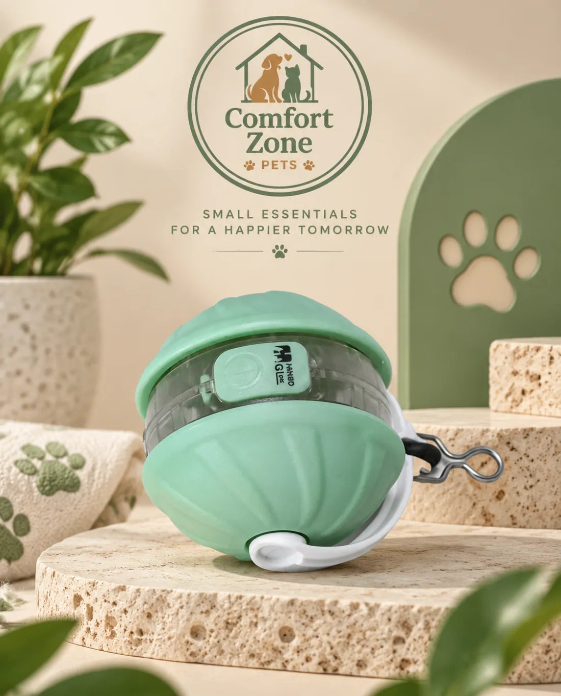 Pastel green automatic rolling cat ball toy with interactive play features for indoor pets.