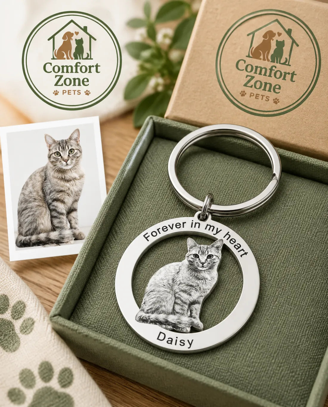 Personalized Pet Photo Memorial Keychain with Engraved Dog Portrait, Custom Keepsake Gift for Pet Owners and Animal Lovers