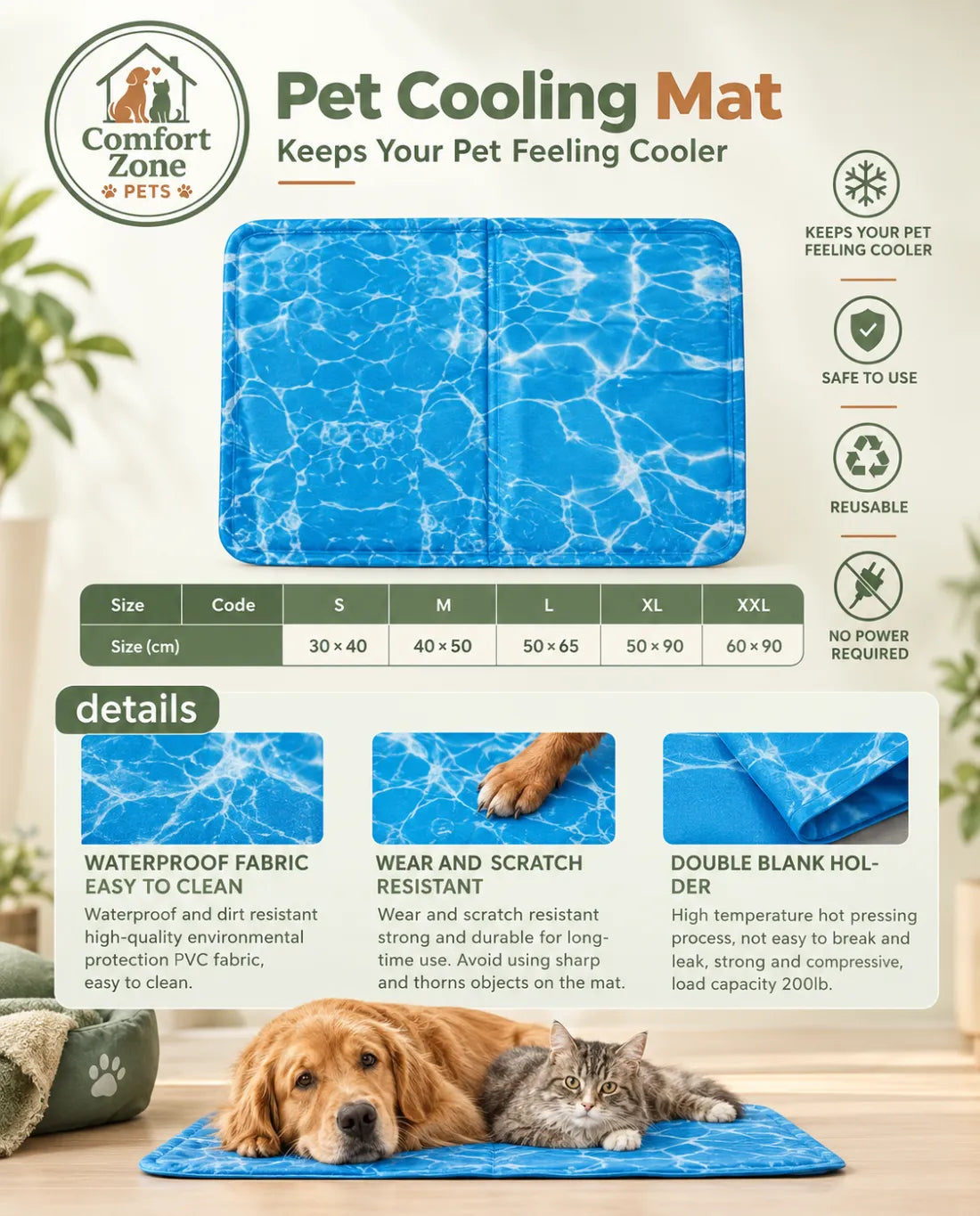 Premium Self Cooling Gel Pet Mat for Dogs and Cats, Waterproof Summer Cooling Bed Pad for Hot Weather Comfort and Heat Relief