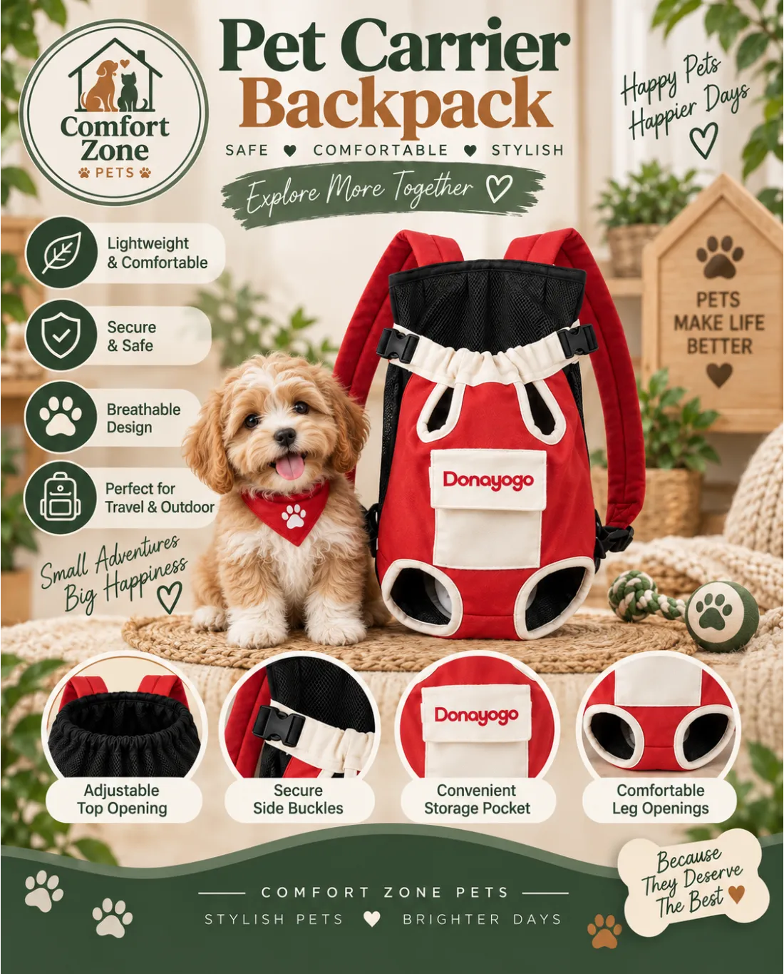 Pet Front Carrier Bag for Cats & Dogs - Legs Out Backpack Style