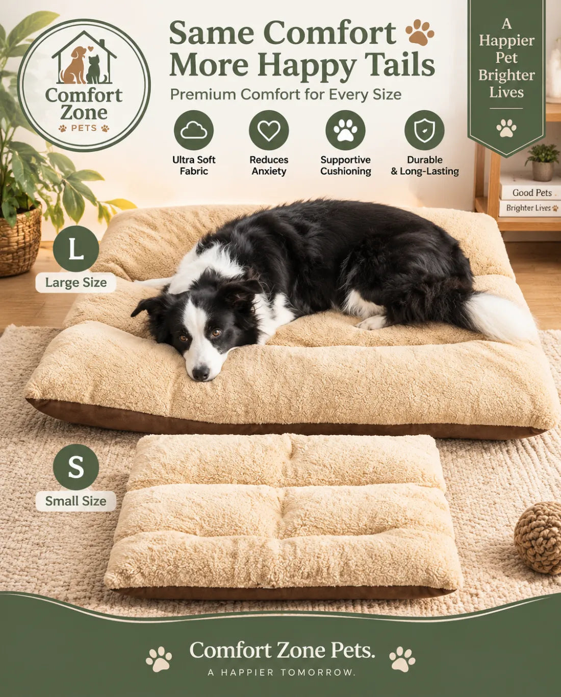 Premium paw shaped plush dog bed with non-slip bottom and soft cushion for pets
