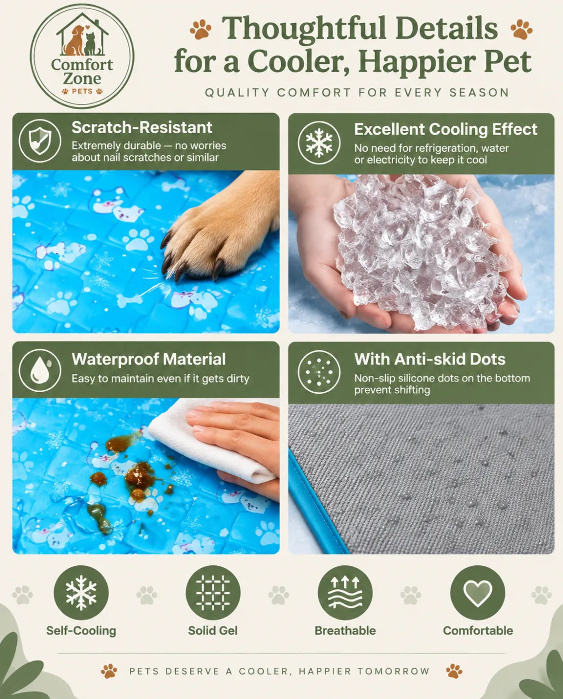 Premium Self Cooling Gel Pet Mat with 6 Layer Comfort Technology, Durable Cooling Pad for Dogs and Cats During Summer