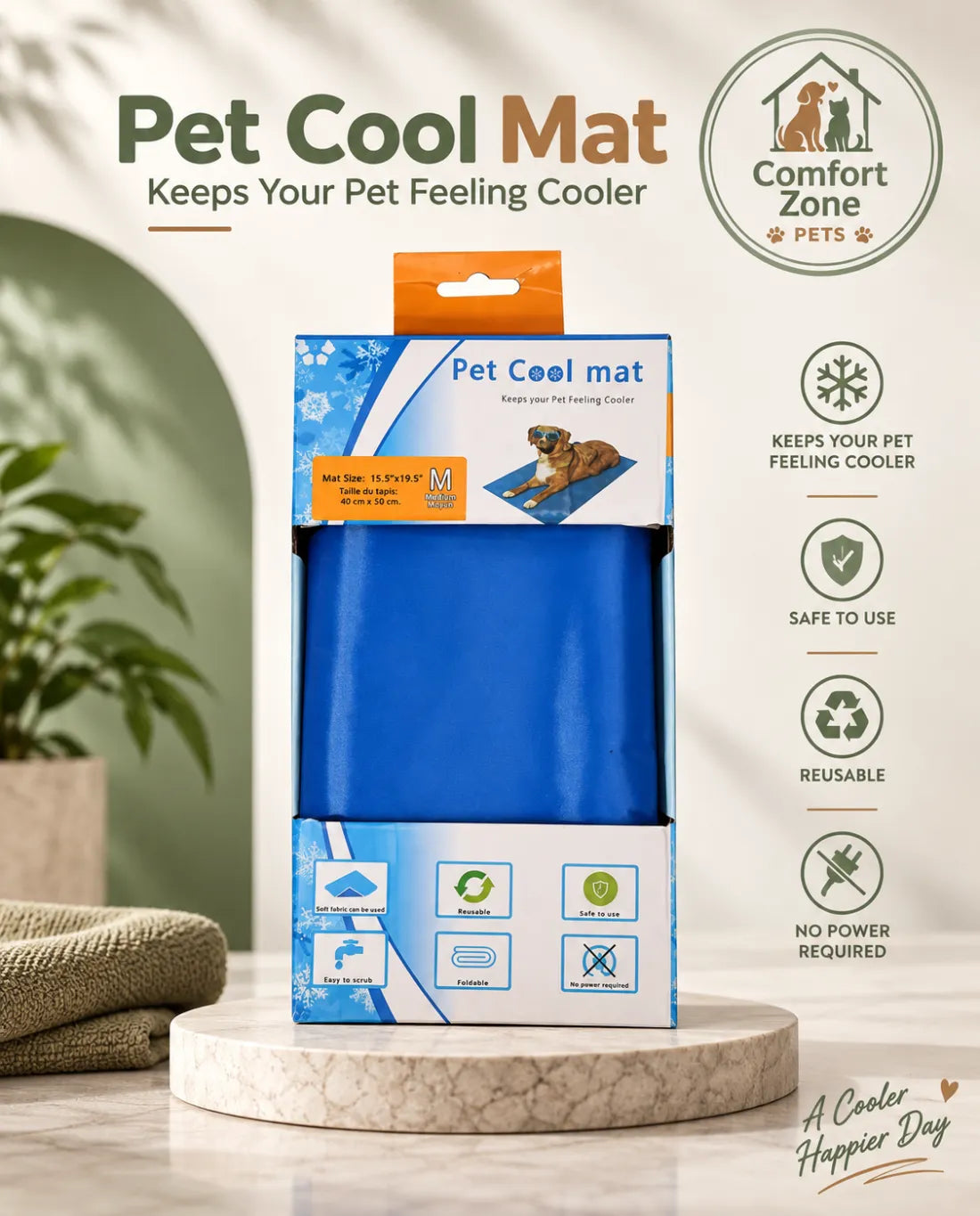 Self Cooling Gel Pet Mat Packaging for Dogs and Cats, Premium Summer Cooling Bed with Waterproof Design for Indoor and Outdoor Use