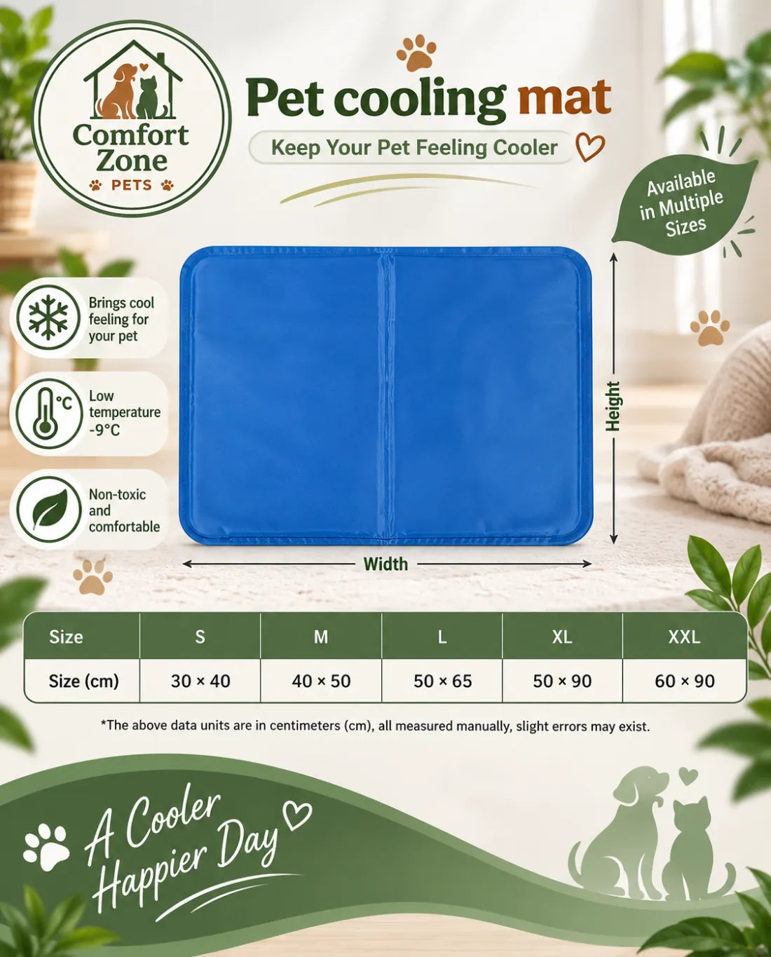 Premium Self Cooling Gel Pet Mat for Dogs and Cats, Comfortable Cooling Bed Pad with Pressure Activated Gel Technology