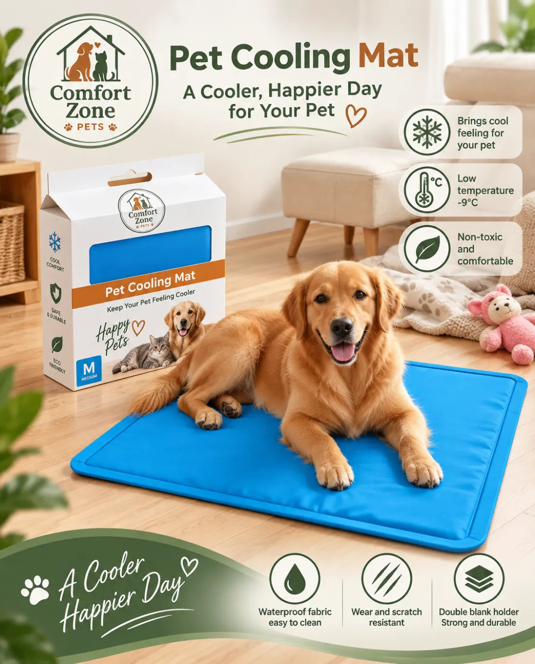 Premium Cooling Gel Pet Mat for Dogs and Cats, Waterproof Summer Cooling Bed Designed for Large Dogs and Indoor Pets