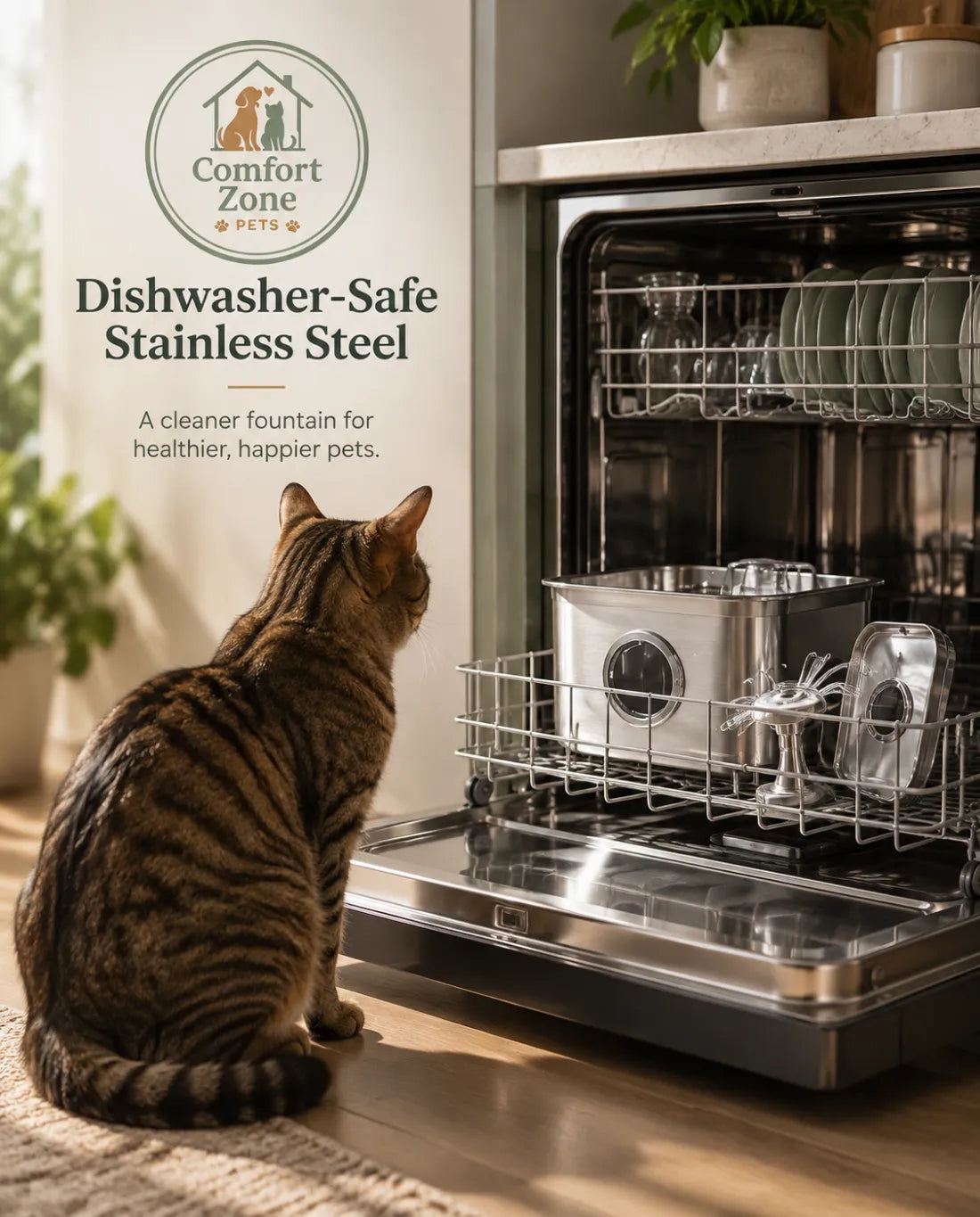 Quiet pump stainless steel cat water fountain designed for indoor cats