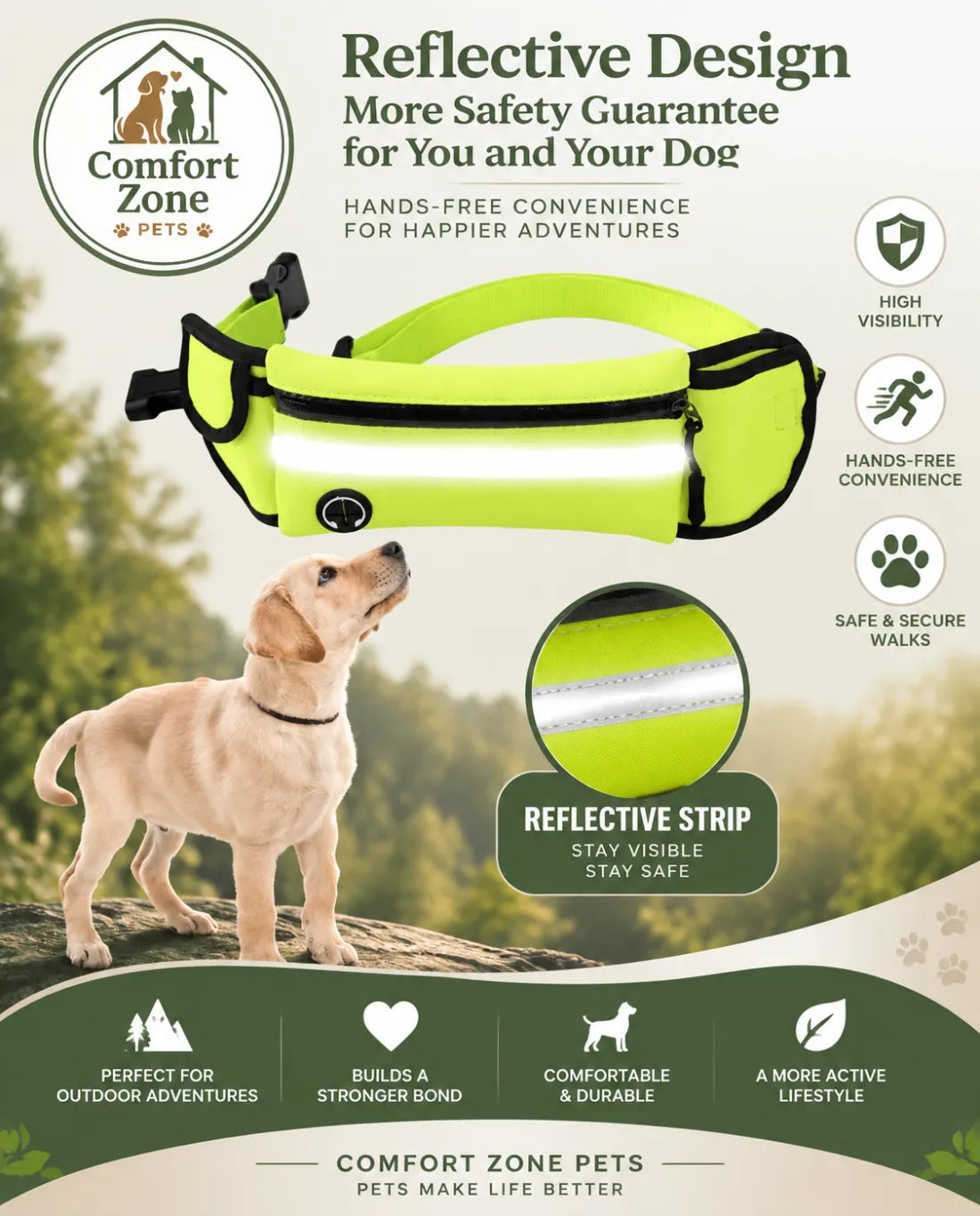 Hands-Free Reflective Dog Leash with Waist Bag