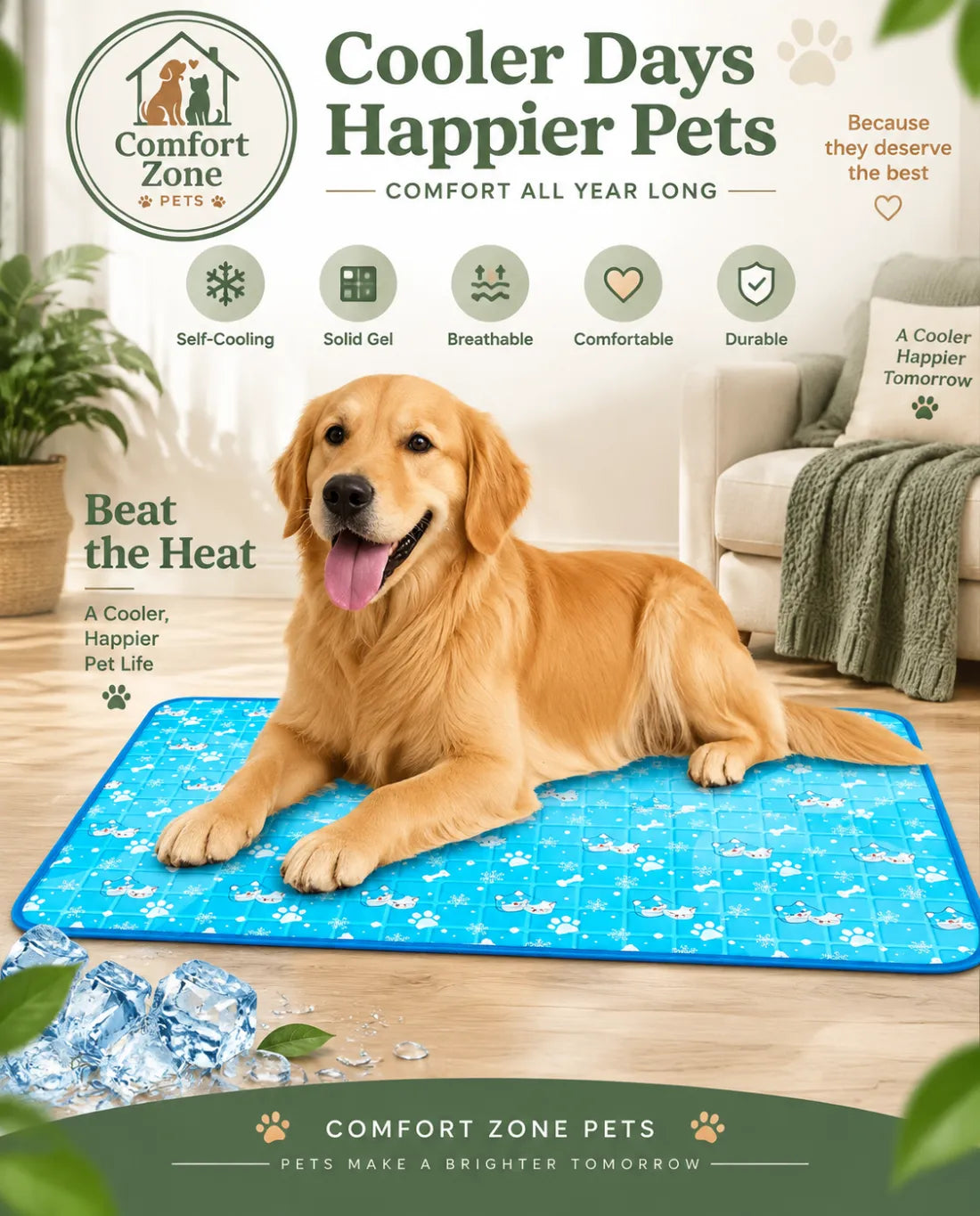 Self Cooling Gel Pet Mat for Dogs and Cats, Waterproof Cooling Pad Designed for Summer Heat Relief and Pet Comfort